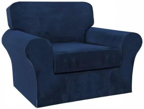 FantasDecor 2 Piece Chair Sofa Covers Velvet for Living Room Slipcovers with Individual Cushion Elastic Furniture Protector for Pets, Machine Washable (Armchair, Navy)