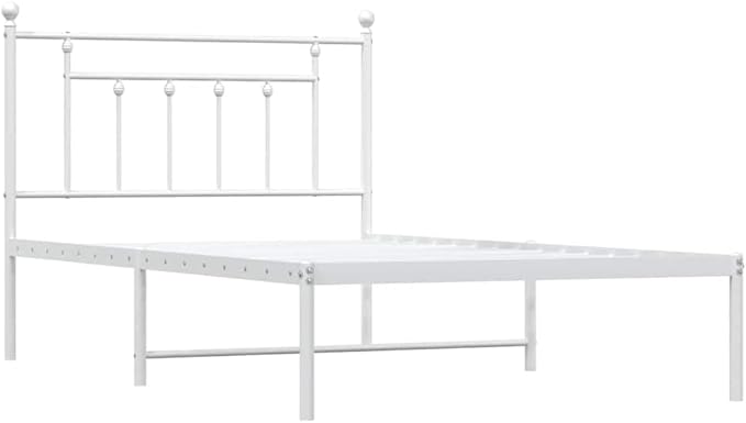 White Powder-Coated Steel Single Bed Frame Modern Platform Bed Bedroom Furniture Sturdy Mattress Support No Box Spring Needed Easy Assembly for Dorm Room Camas