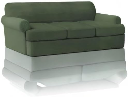 PrinceDeco T Cushion Sofa Slipcover 4 Pieces Sofa Covers for T Cushion Couch Soft Sofa Slip Covers Furniture Protector with 3 Individual T Shape Seat Covers(70"-88"), Bronze Green