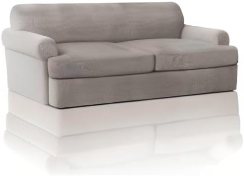 PrinceDeco T Cushion Sofa Slipcover 3 Pieces Sofa Covers for T Cushion Couch Soft Couch Covers Sofa Slip Cover Furniture Covers with 2 Individual T Shape Seat Covers Width Up to 88", Taupe