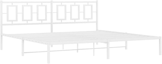 vidaXL White Metal Bed Frame with Headboard - Modern Bedroom Furniture King 76"x79.9" - Powder-Coated Steel Construction, Supportive Slats
