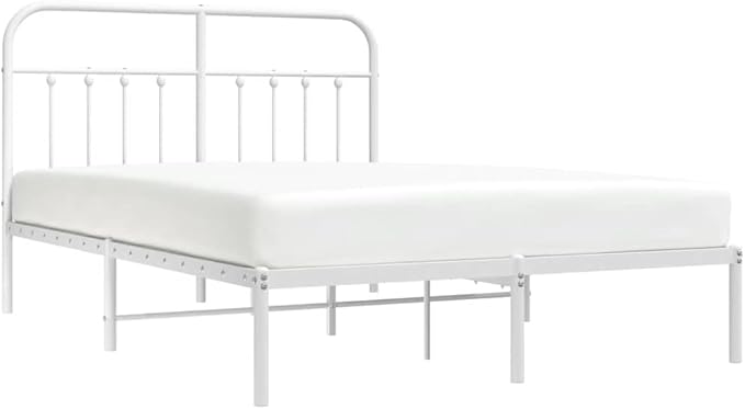 Bed Frame White Powder-Coated Steel King Bed Frame Rectangular Bedroom Furniture headboard for Guest Room