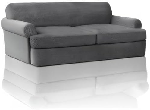 PrinceDeco T Cushion Sofa Slipcover 3 Pieces Sofa Covers for T Cushion Couch Soft Couch Covers Sofa Slip Cover Furniture Covers with 2 Individual T Shape Seat Covers Width Up to 88", Grey