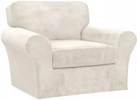 FantasDecor 2 Piece Chair Sofa Covers 85% Polyester, 15% Spandex for Living Room Slipcovers with Individual Cushion Elastic Furniture Protector for Pets, Machine Washable (Armchair, Ivory)