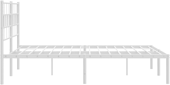 White Metal Full Bed Frame with Headboard 77.2 x 55.9 x 35.4 in Powder-Coated Steel Platform Full Mattress Base Bedroom Furniture Modernes Design Robust for Adults