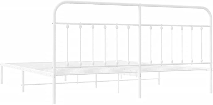 Bed Frame White Powder-Coated Steel Full Bed Frame Rectangular headboard Bedroom Furniture for Living Room