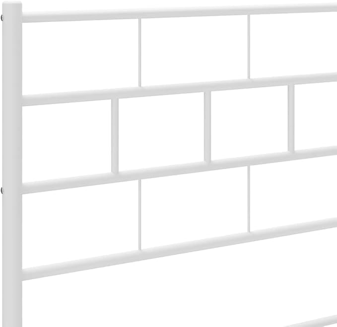 White Metal Full Bed Frame with Headboard 77.2 x 55.9 x 35.4 in Powder-Coated Steel Platform Full Mattress Base Bedroom Furniture Modernes Design Robust for Adults