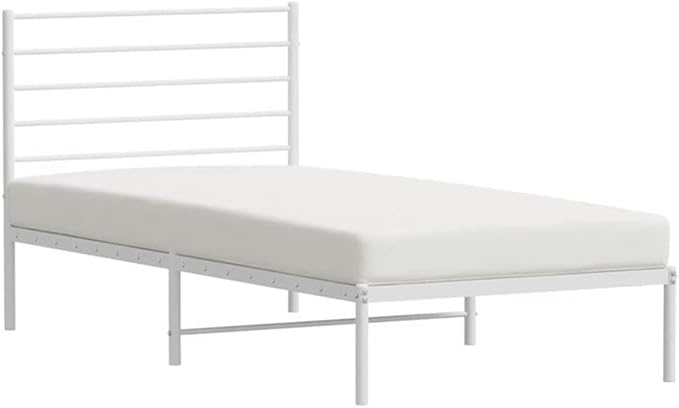 BOWERY HILL Powder-Coated Steel Bed Frame, Single Size, Durable Metal Construction, White Finish, Compact Design for Guest Bedroom or Small Spaces, Modern Style Indoor Sleeping Solution