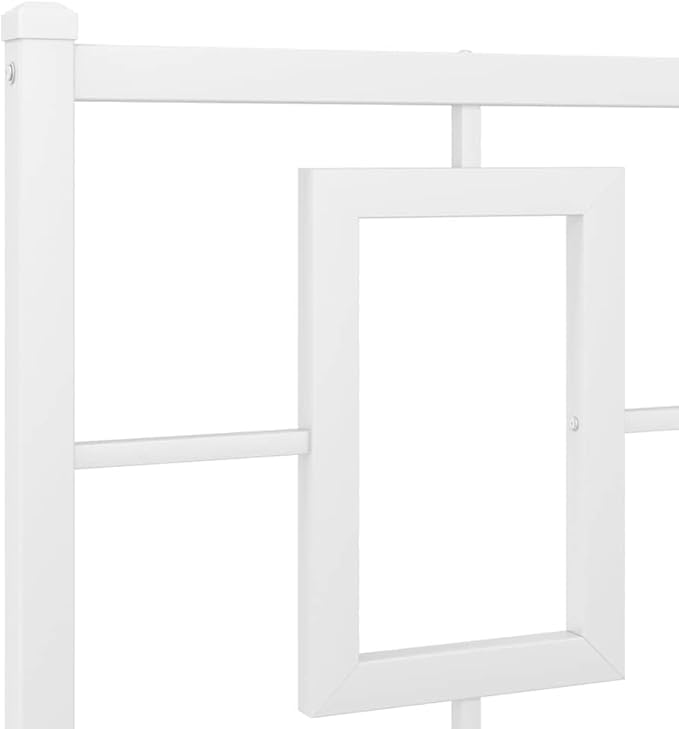 vidaXL Elegant White Steel Double Bed Frame - Powder-Coated Metal with Headboard, Metal Slats & Under-Bed Storage Space - Bedroom Furniture (59.1"x78.7")