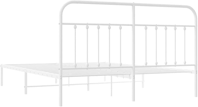Bed Frame White Powder-Coated Steel Double Bed Frame headboard Bedroom Furniture for Guest Room