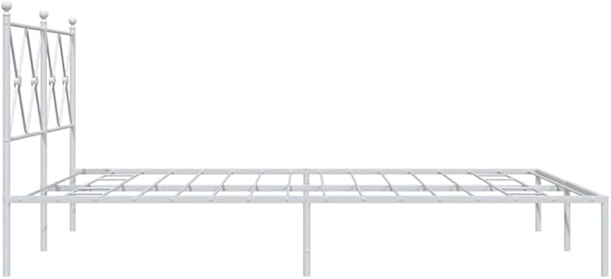 vidaXL Modern White Metal Bed Frame - Double Bed with Headboard, Steel Construction, Extra Underbed Storage Space - 59.1"x78.7"