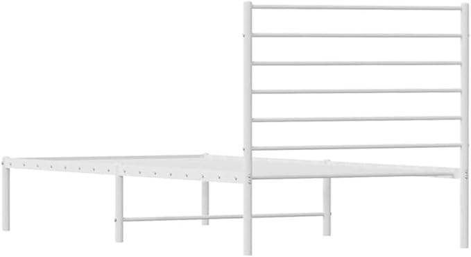 BOWERY HILL Powder-Coated Steel Bed Frame, Single Size, Durable Metal Construction, White Finish, Compact Design for Guest Bedroom or Small Spaces, Modern Style Indoor Sleeping Solution