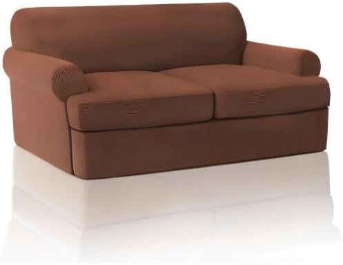 PrinceDeco T Cushion Sofa Slipcover 3 Pieces Sofa Covers for T Cushion Couch Soft Couch Covers Sofa Slip Cover Furniture Covers with 2 Individual T Shape Seat Covers (70"-88") Washable,Caramel