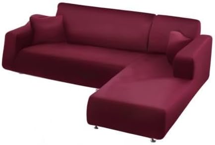 NAISI Couch Cover L Shape 2 Pieces Sofa Cover Soft Stretch Slipcovers with 2pcs Pillowcases Furniture Protector Sectional Couch Covers 3 Seater + 3 Seater(Burgundy)