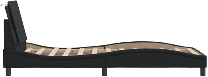 Bed Frame Black Faux Leather, Solid Pine Wood, Plywood Single Modern Faux Leather Bed Frame with Headboard, Sturdy Single Mattress Support for Bedroom