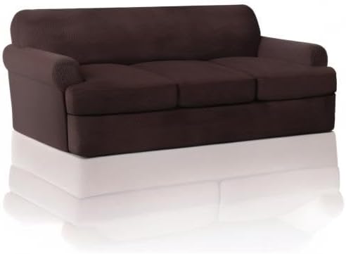 PrinceDeco T Cushion Sofa Slipcover 4 Pieces Sofa Covers for T Cushion Couch Soft Sofa Slip Covers Furniture Protector with 3 Individual T Shape Seat Covers (70"-88") Washable, Brown