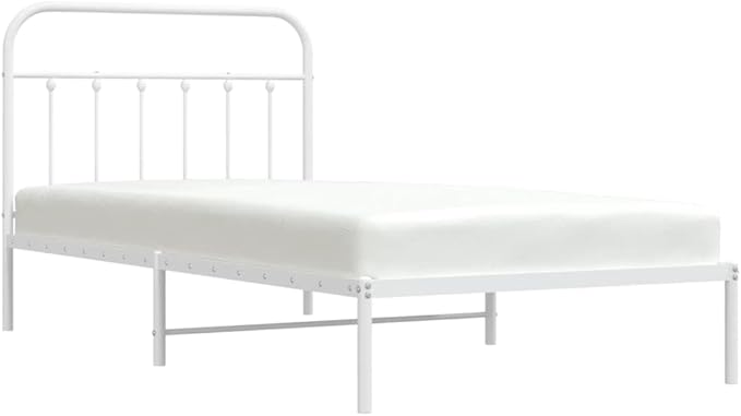 Bed Frame White Steel Twin Bed Frame Rectangular Industrial headboard Bedroom Furniture for Guest Room