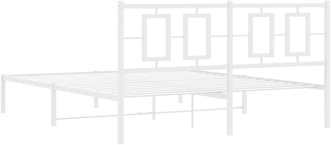 vidaXL Elegant White Steel Double Bed Frame - Powder-Coated Metal with Headboard, Metal Slats & Under-Bed Storage Space - Bedroom Furniture (59.1"x78.7")