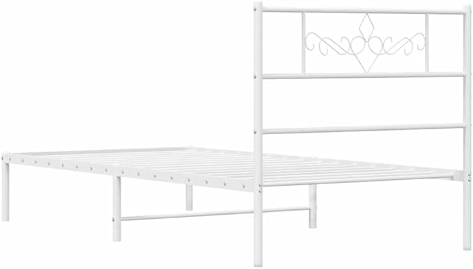 Modern White Single Bed Frame with Headboard - Heavy-Duty Steel Construction & Breathable Design for Contemporary Bedrooms - Easy Assembly 41.3" Wide 78.7" Long
