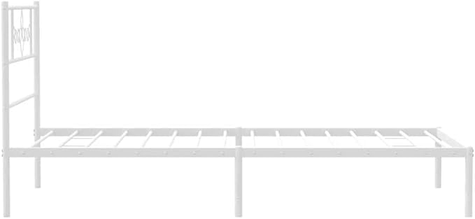 Modern White Bed Frame with Headboard, Heavy-Duty Steel Platform Bed for Adults, Minimalist Design, Easy Assembly, Single Size for Small Spaces