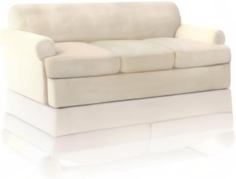 PrinceDeco T Cushion Sofa Slipcover 4 Pieces Sofa Covers for T Cushion Couch Soft Sofa Slip Covers Furniture Protector with 3 Individual T Shape Seat Covers (70"-88") Washable, Natural