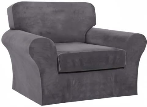 FantasDecor 2 Piece Chair Sofa Covers Velvet for Living Room Slipcovers with Individual Cushion Elastic Furniture Protector for Pets, Machine Washable (Armchair, Gray)