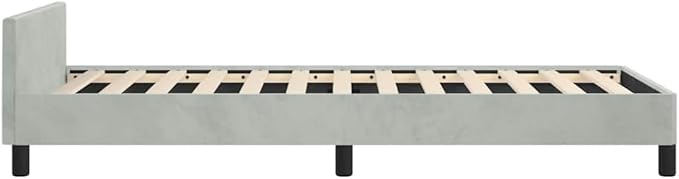 Light Grey Velvet Bed Frame with Soft Touch Upholstery and Durable Plywood Structure, Modern Single Bed for Adults, Compact Size Ideal for Small Bedrooms, Easy Assembly