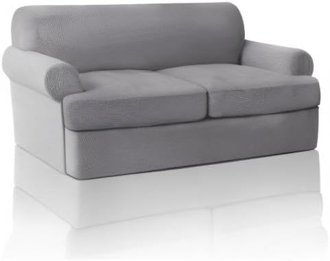 PrinceDeco T Cushion Loveseat Slipcover 3 Pieces Sofa Covers for T Cushion Sofa Stretch Slip Covers for 2 Cushion Couch with 2 Individual T Shape Seat Covers Width Up to 76"- Washable, Dove