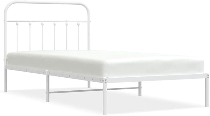 Bed Frame White Powder-Coated Steel Twin Bed Frame Rectangular headboard Bedroom Furniture for Living Room