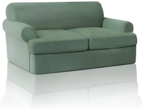 PrinceDeco T Cushion Loveseat Slipcover 3 Pieces Sofa Covers for T Cushion Sofa Stretch Slip Covers for 2 Cushion Couch with 2 Individual T Shape Seat Covers Width Up to 76", Loden Frost
