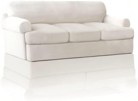 PrinceDeco T Cushion Sofa Slipcover 4 Pieces Sofa Covers for T Cushion Couch Soft Sofa Slip Covers Furniture Protector with 3 Individual T Shape Seat Covers (70"-88") Washable, Ivory