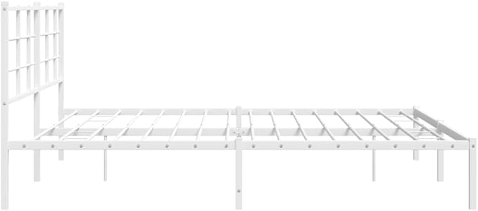 Contemporary White Metal Bed Frame with Headboard, Modern Double Bed Frame for Bedroom, Sturdy Powder-Coated Steel Structure, Durable Support for Mattress,