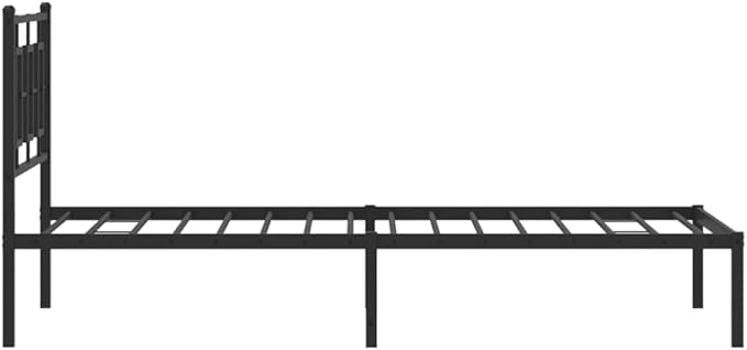 vidaXL Metal Bed Frame with Headboard, Single Bed Base Furniture, Bed Platform for Bedroom, Guest Bed, Modern Style, Black 39.4"x78.7"