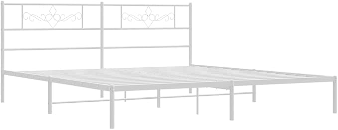 Modern Metal Bed Frame with Headboard, Sturdy Powder-Coated Steel Structure for Adults, Contemporary White Finish, Durable Support for Couples, Easy to Clean,