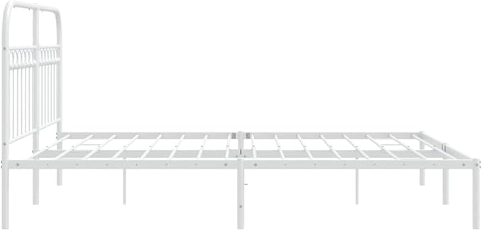King Size Metal Bed Frame with Headboard, White Powder-Coated Steel Platform Bed Frame for Modern Bedroom, Heavy Duty Support up to 550 lbs, Easy Assembly and