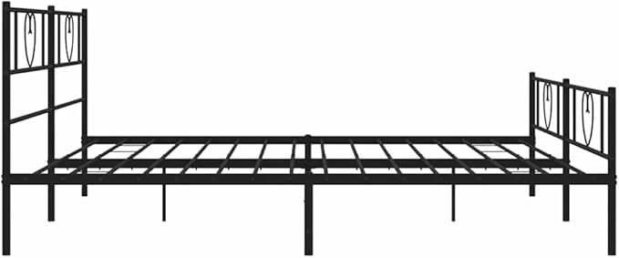Modern Black Metal Bed Frame with Headboard and Footboard Storage, Sturdy Powder-Coated Steel Construction for Single or Double Mattress, Minimalist Design for Contemporary