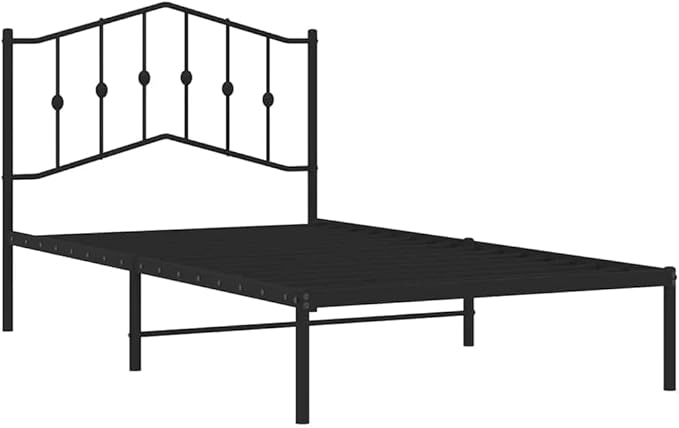 Twin Bed Frame with Headboard, Sturdy Powder-Coated Steel Design, Modern Black Finish for Bedroom, Underbed Storage Space, Durable Support for Adult Use