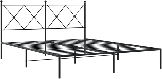 Modern Black Metal Bed Frame with Sturdy Steel Construction, 59.1 x 78.7 Inches, Easy Assembly for Bedroom or Guest Room, Elegant Design and Durable Support