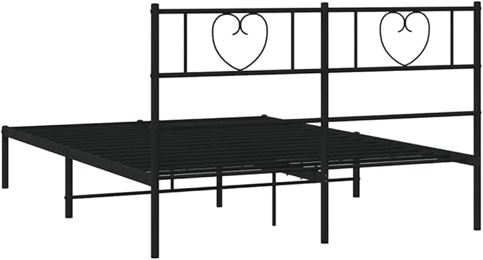 Modern Full Bed Frame with Storage, Sturdy Steel Platform and Comfortable Headboard for Adults and Guest Rooms, Minimalist Design in Sleek Black Finish