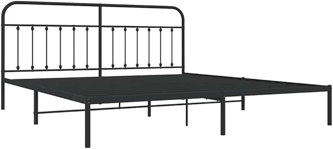 Bed Frame Black Steel Bedroom Furniture Bed Frame for Guest Room 76.0 x 80.0 in Rectangular