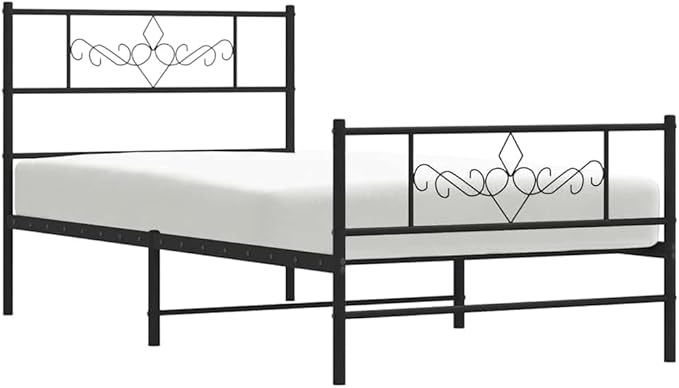 Black Powder-Coated Steel Single Bed Frame, Sturdy Platform Bed with 11.8 Inch Under-Storage, Easy Assembly Metal Bedframe for Adult Bedroom Furniture, Camas