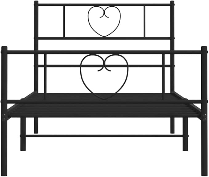 Twin Metal Bed Frame with Storage, Modern Black Platform Bed with Footboard, Strong Steel Construction for Adults, Minimalist Design with Finished Back for