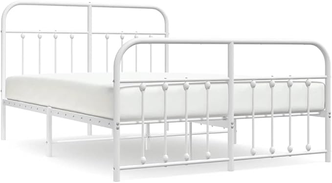 Bed Frame White Steel Bed headboard for Living Room 59 x 79 in Durable Frame