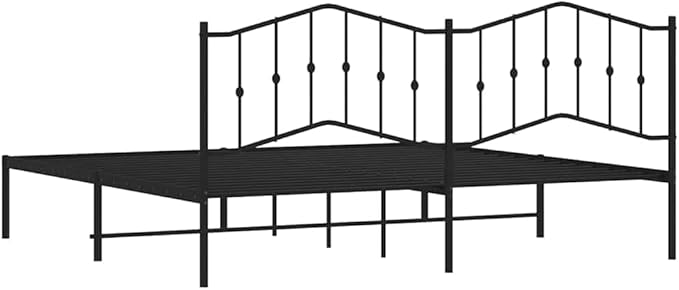 Modern Black Metal Bed Frame 76x80 Inches, Sturdy Steel Platform Bed with Slat Support, Easy Assembly Indoor Bedroom Furniture for Mattress Foundation
