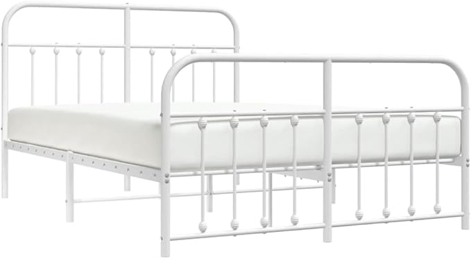 Bed Frame White Powder-Coated Steel Bed Frame Bedroom Furniture for Living Room 55 x 75 in