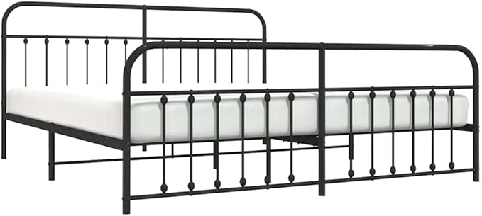 Bed Frame Black Powder-Coated Steel Double Bed Durable Bedroom Furniture headboard for Bedroom