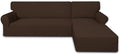 PureFit Super Stretch Sectional Couch Covers - 2 pcs Spandex Non Slip Sofa Covers with Elastic Bottom for L Shape Sectional Sofa Couch, Great for Kids & Pets (3 Seat Sofa + 3 Seat Chaise, Coffee)