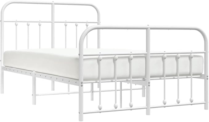 Bed Frame White Powder-Coated Steel headboard Queen Bed Frame for Living Room 47.2x74.8 in
