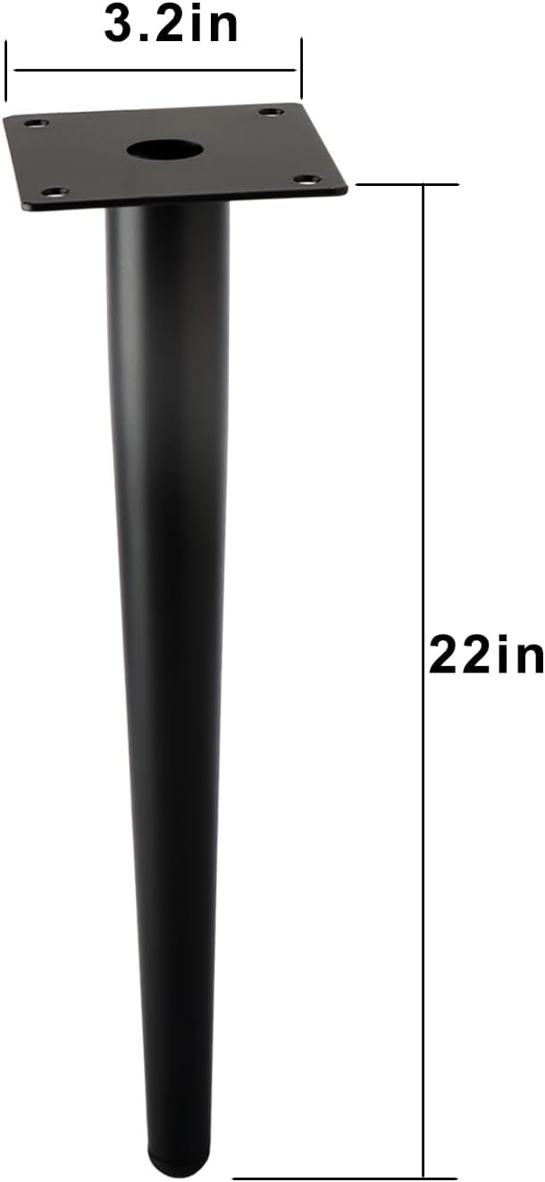 Straight Furniture Table Legs 22 Inch, Round Tapered Metal Furniture Legs Black, Modern Dresser Cabinet Sofa Support Feet Replacement, Set of 4