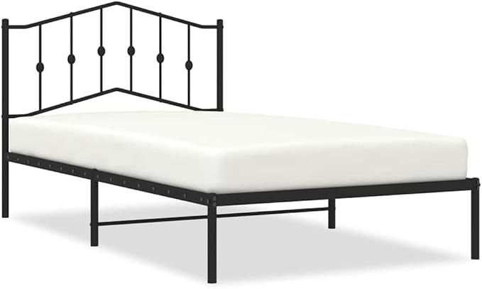 Modern Single Bed Frame with Metal Slats, Sleek Black Minimalist Design for Bedroom or Guest Room, Space-Saving Powder-Coated Steel Structure, Supports Up to